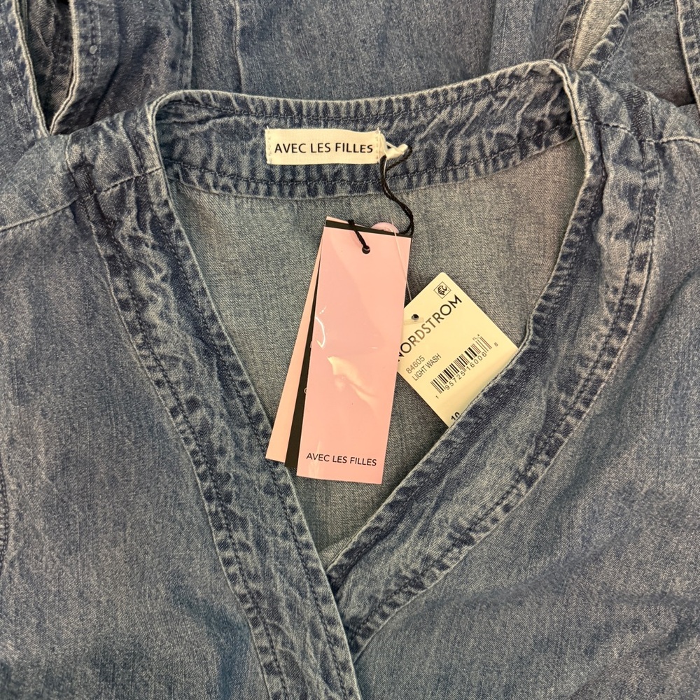 Avec Les Filles Blue Denim Tie Waist Wrap‎ Mini Dress - Picture 9 of 9